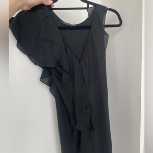 Donna Karan black mini ruffle dress! Summer vacation work party. Sexy sheer